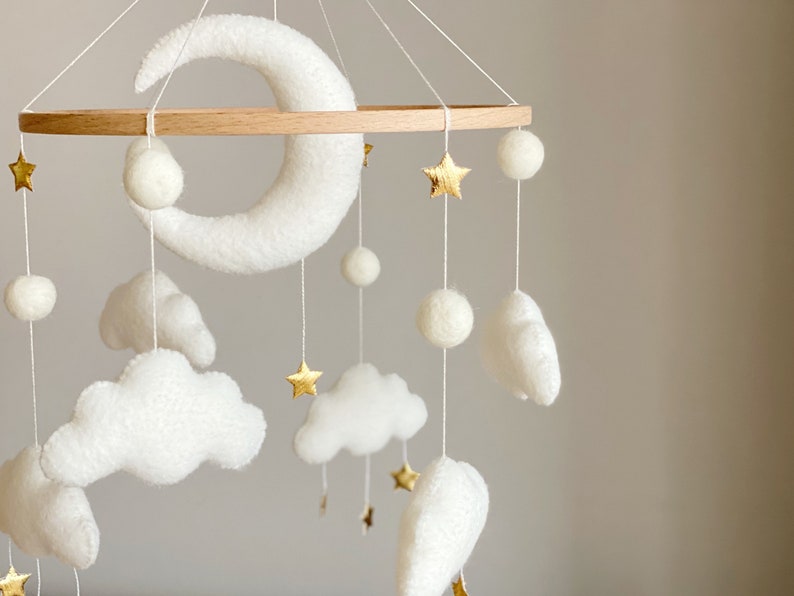 Baby mobile neutral Moon baby mobile cloud baby mobile White baby mobile baby mobile boy baby nursery mobile baby crib mobile image 6