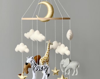 Gender neutral Safari baby mobile, safari crib mobile, jungle cot mobile, nursery mobile with giraffe,lion,elephant  safari cot mobile