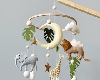 Felt Safari Animals Baby Mobile: Neutral Nursery Decor