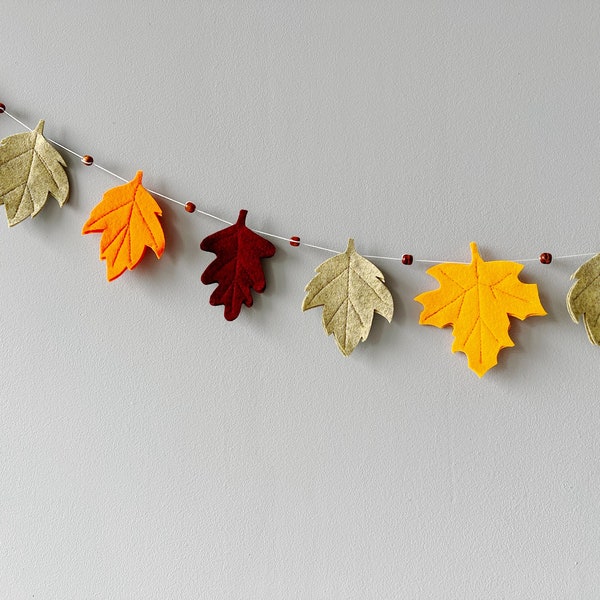 Fall Leaf Garland - Autumn Banner - Thanksgiving Decor - Oak and Maple Leaves Felt Garland - Autumn Leaves Bunting - Fall Mantel Decoration