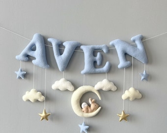 Custom Felt Name Banner: Bunny Nursery Decor, Baby Name Garland