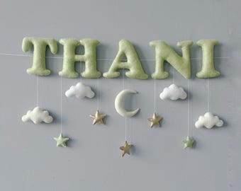Custom Name Felt Banner: Stars & Moon Nursery Decor