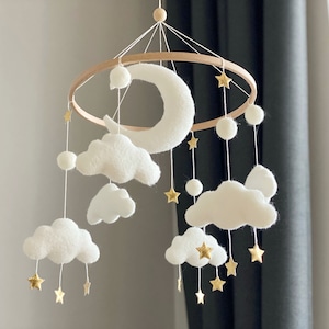 Baby mobile neutral Moon baby mobile cloud baby mobile White baby mobile baby mobile boy baby nursery mobile baby crib mobile image 3