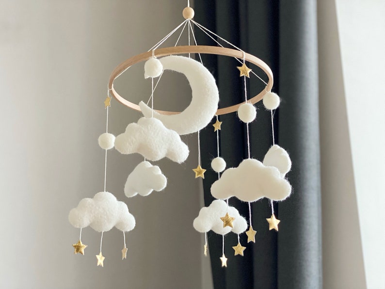 Baby mobile neutral Moon baby mobile cloud baby mobile White baby mobile baby mobile boy baby nursery mobile baby crib mobile image 3
