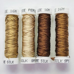 Au Ver A Soie- Soie Perlée- Russet (Brown) Collection- 4 Spools 100% Silk Thread