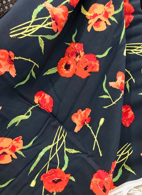 Colorful Floral on Navy Blue poppy Memories Rayon | Etsy