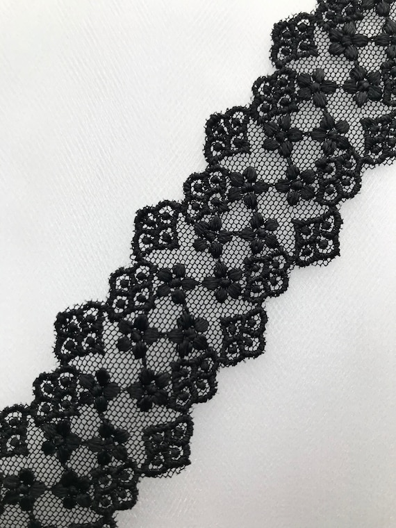 Black Embroidered Lace Trim 3524 Etsy