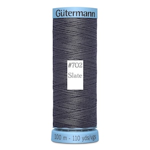 Gutermann Silk Thread 100m/110y SMOKE #36, Slate #702, or Grey #38 (1 SPOOL)