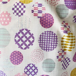Purple, Yellow, White on Pink- “Light Japanese Style”- Cosmo- COSAP51108-1C- 44” Cotton Dobby