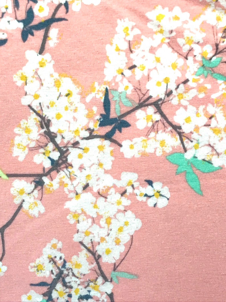 Pink and White Floral KNIT Cotton Fabric Etsy