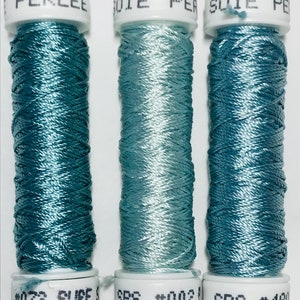 Au Ver A Soie- Soie Perlée- ICE Blue Shades- 3 Spools 100% Silk Thread
