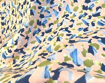 Green, Blue, Navy, Peach Colorful Abstract Cotton Lawn- 44" Wide- (660-5)