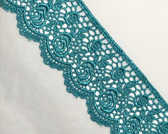 Roses Guipure Scalloped Trim- Teal 3737