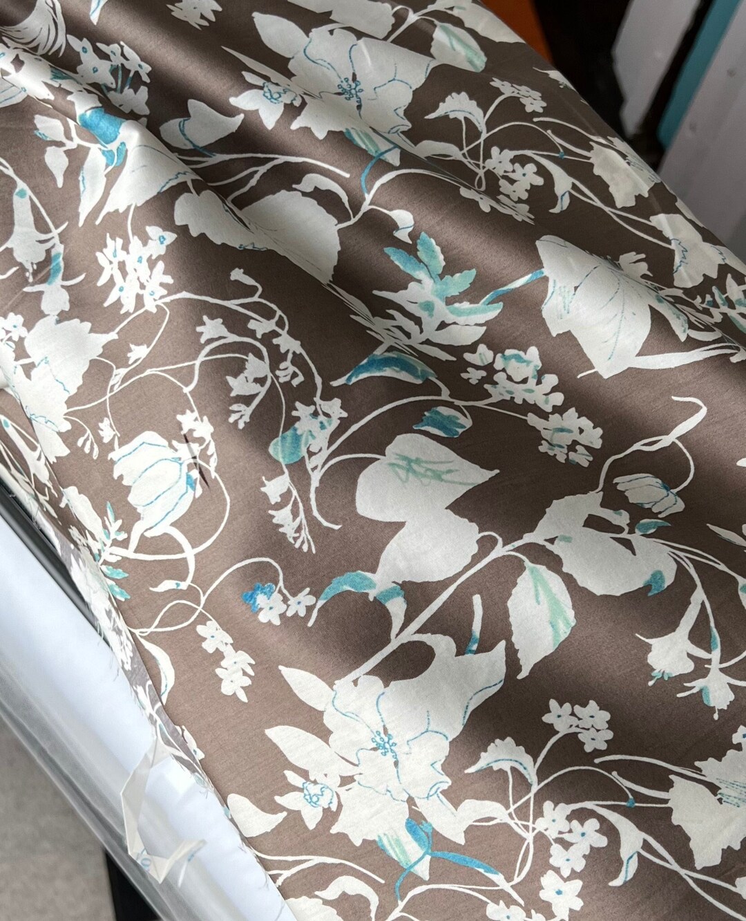 Brown Botanical/ Floral Japanese Cotton Satin- 44 Brown Botanical/ Floral Japanese Cotton Satin- 44