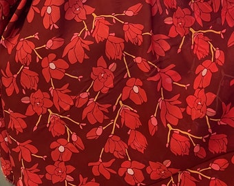 Deep Red and Burgundy  "Magnolia Seven" Rayon Challis Fabric