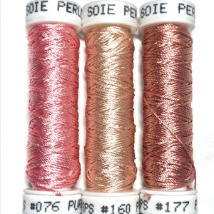 Au Ver A Soie- Soie Perlée- Pink/ Champagne Shades- 3 Spools 100% Silk Thread