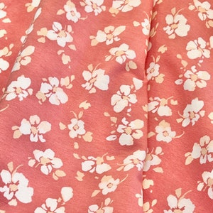 White, Pale Peach Flowers on Peachy Rose KNIT Cotton Fabric- &quot;Rising Blooms&quot;