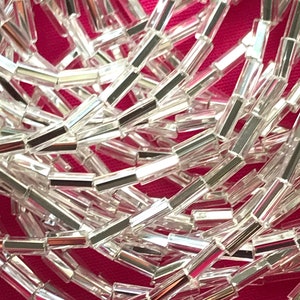 Silver 2&quot; Bugle Beads FACETTED W/ SQUARE Hole (2168)