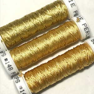 Au Ver A Soie- Soie Perlée- Light Gold Shades- 3 Spools 100% Silk Thread