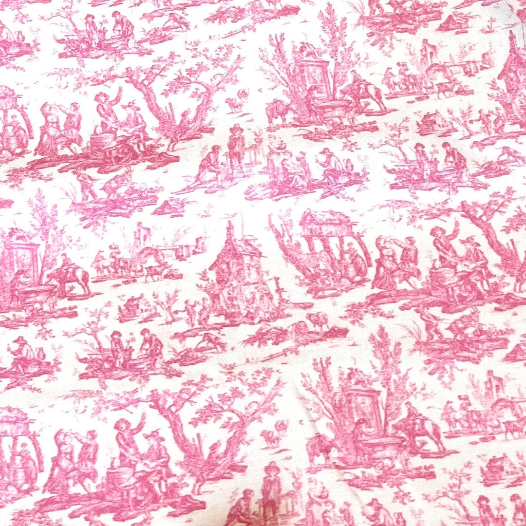 Half Yard- Sajou Miniature Pink Toile De Jouy- Cotton Fabric- 59