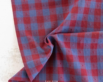 Dobby Hearts Gingham in Royal- Queen of Hearts- Fableism- 54” Wide- Red and Blue