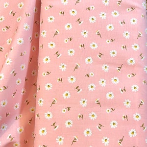 White Flowers on Pink- Liberty London Parks Collection- Dulwich Daisy A- Liberty Cotton