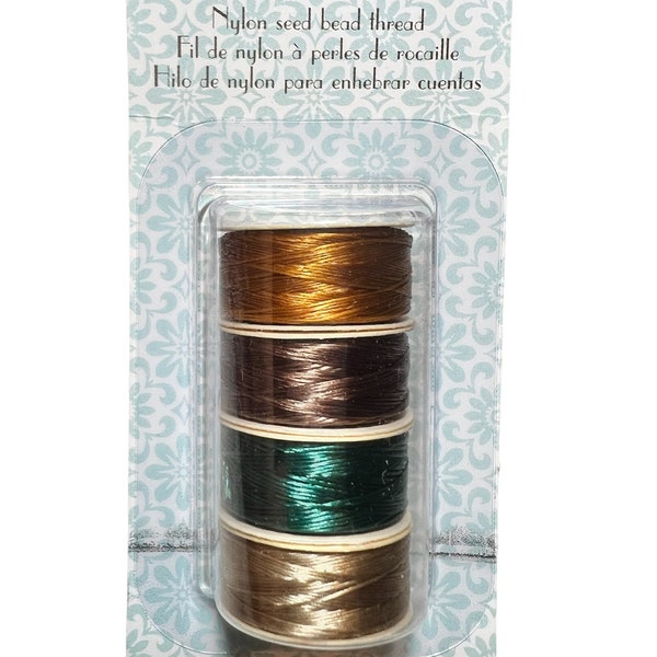 Nymo Nylon Seed Bead Thread- Size D- Assorted Colors Go Br Eg As- 4 Bobbins