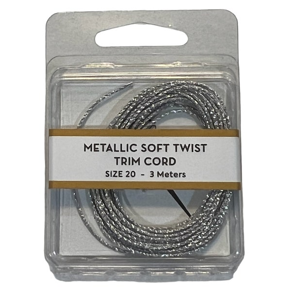 Soft Metallic Twist Cord- Silver Twist- Size 20- 3M Length