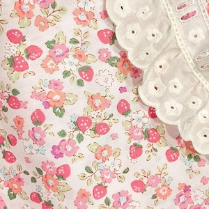 Pinks, Blue, Green, Purple On Pale PINK Floral, Strawberries- Cosmo- Japanese Cotton Fabric- 44”- AP35407