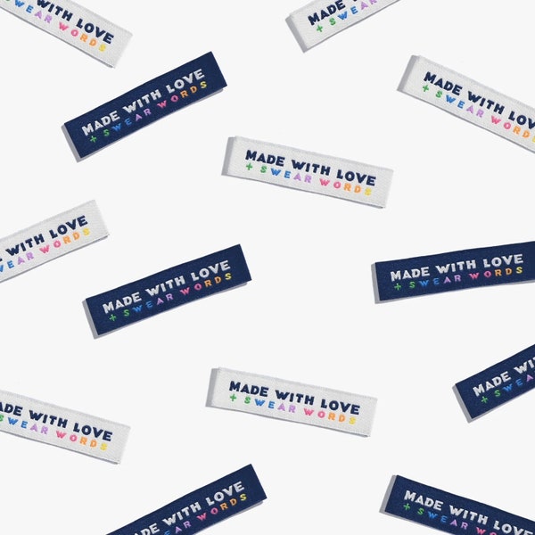 Woven Labels- Made with Love & Swear Words | 6 Pack- KATM- New Version- NAVY And Pale CREAM
