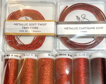 Au Ver A Soie & Accentuate- Ensemble de Metallic - Red- Set of Metallic Embroidery Threads