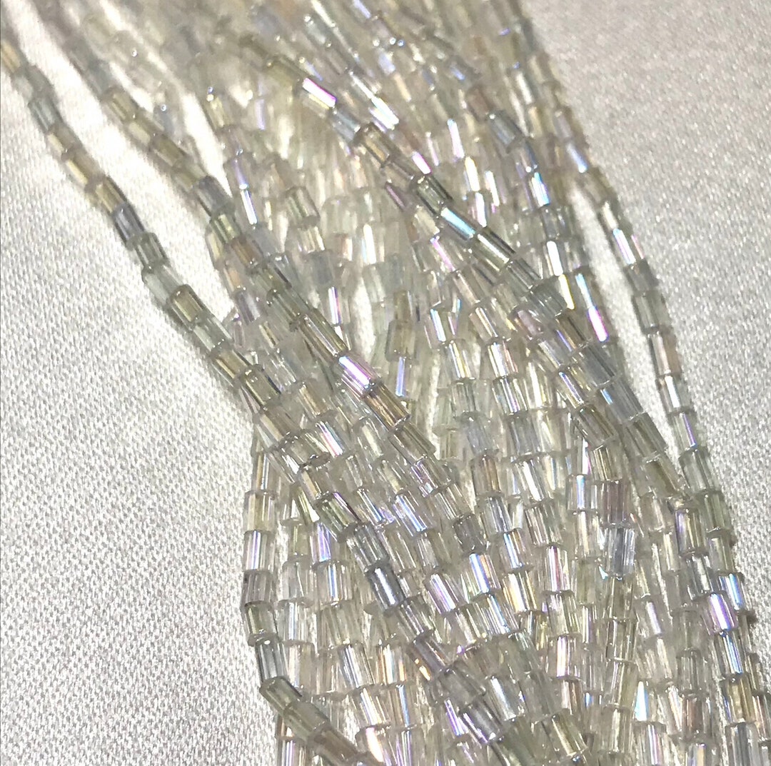 Iridescent Clear 1 Facetted Bugle Beads 2137 Etsy