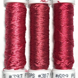 Au Ver A Soie- Soie Perlée- Rose Shades- 3 WOODEN Spools 100% Silk Thread