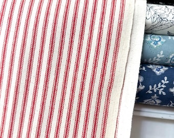 Woven Cotton Ticking Stripe- Red and Off White- 44” Wide