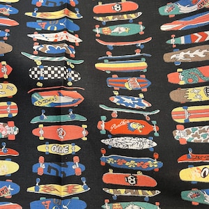 Colorful Skateboards on Black- Japanese Cotton Lawn- 44" wide