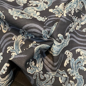 Blue Waves on Dark Indigo- Japanese Cotton Dobby- 44&quot; wide