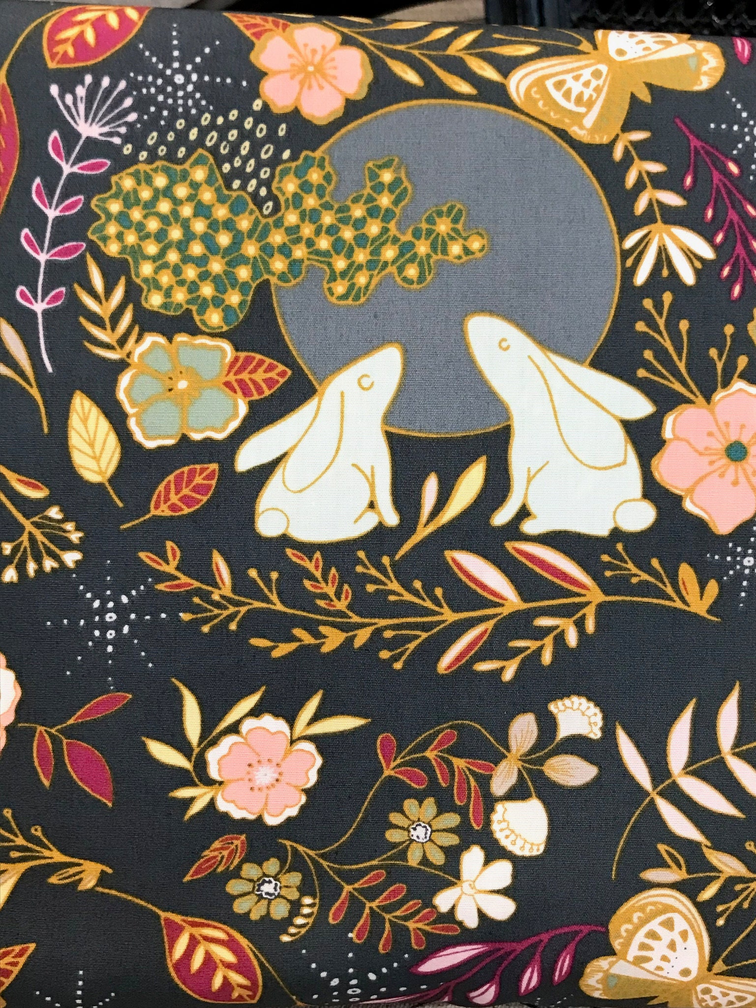 Pink Mustard Green Magenta on Dark Gray Floral Rabbits/ - Etsy