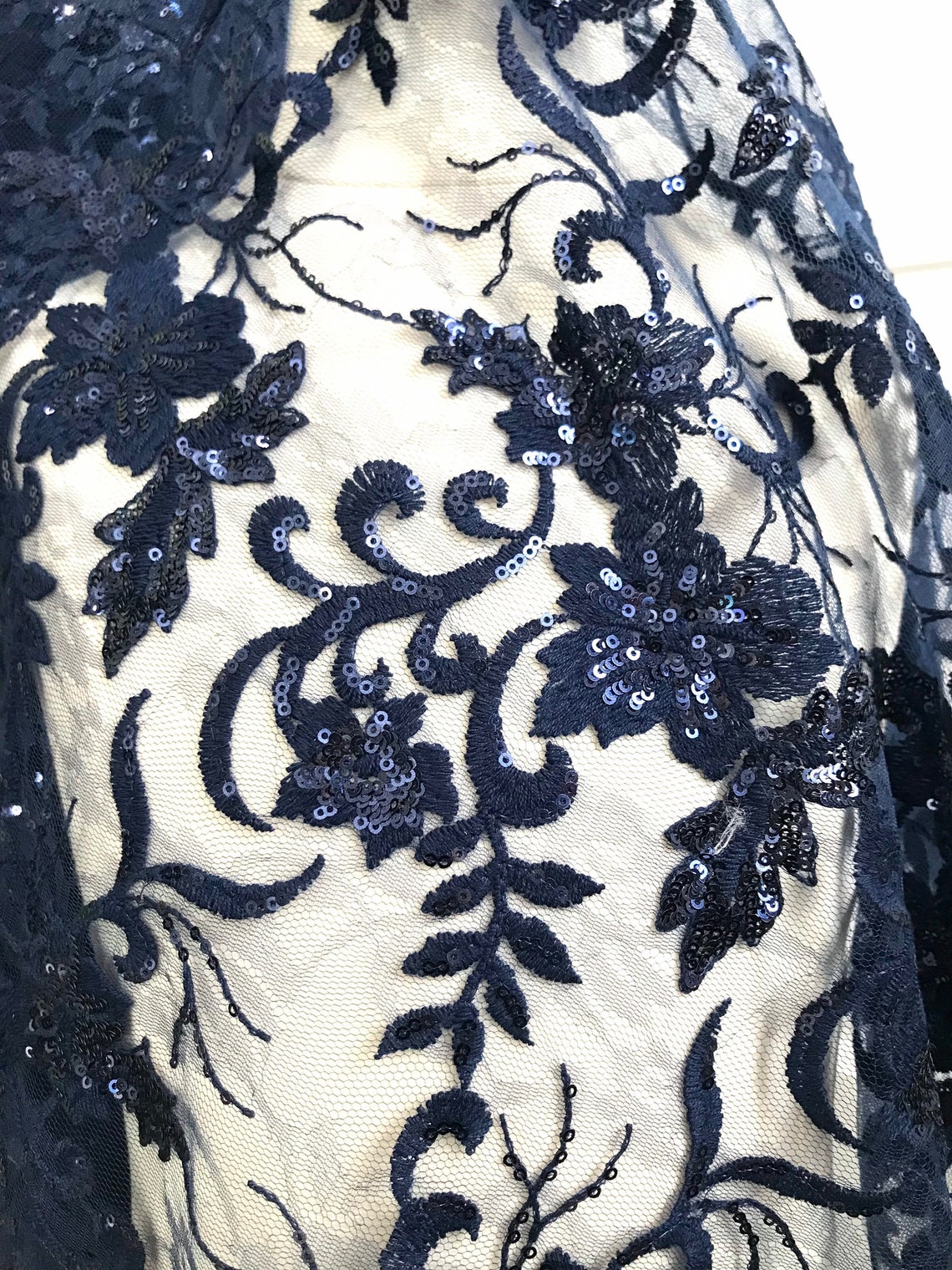 Midnight Blue/ Navy Blue Embroidery on Tulle - Etsy