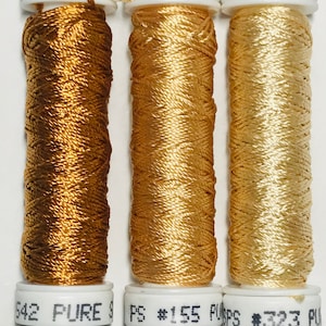 Au Ver A Soie- Soie Perlée- Browned Butter Shades- 3 Spools- 100% Silk Thread