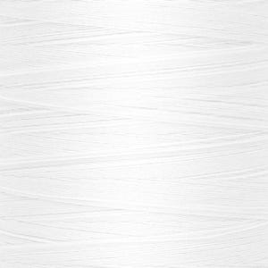 May include: A spool of bright white sewing thread wound tightly in a crisscross pattern. The individual strands of the thread are clearly visible, creating a textured surface across the entire frame of the spool, showing a consistent white color.