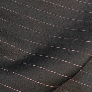 Black, Pink Pinstripe Wool Suiting- Superfine 180&#39;s- 60&quot; Wide- (GRM#180)