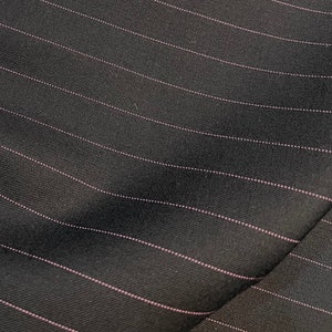 Black, Pink Pinstripe Wool Suiting- Superfine 180's- 60" Wide- (GRM#180)