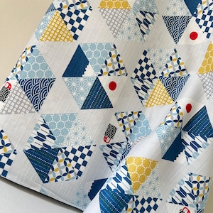 Blue, Yellow, White, Red on Pale Gray- “Light Japanese Style”- Cosmo- 51108-2C- 44” Cotton Dobby