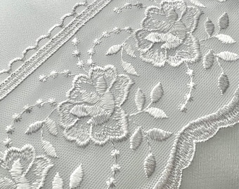 White Floral Embroidery on Tulle- Lace Trim 3519- 4 1/8" Wide