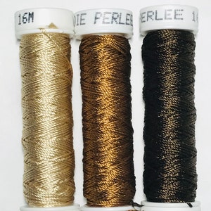 Au Ver A Soie- Soie Perlée- Dark Ivory, Maple, Chocolate- 3 Spools 100% Silk Thread