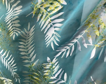Ferns on Aqua Blue Handpainted Silk Devore