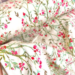 Fuchsia, Green and Cream/ Pale Yellow Floral KNIT Cotton Fabric- &quot;Central Park Lush&quot;