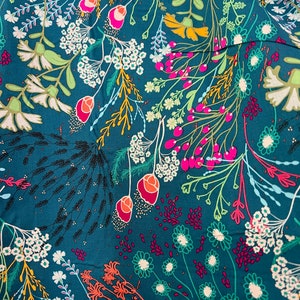 Colorful Floral on Teal "Meadow Bold" Rayon Challis Fabric