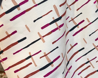 Magenta, Maple Brown, Navy, and Chestnut Brown Stripes on Off-White- "Loom"- Linen Viscose Blend- Atelier Brunette