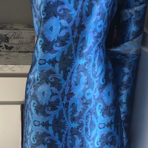 Batik Design Turquoise- Royal Blue Silk Charmeuse- 45" Wide